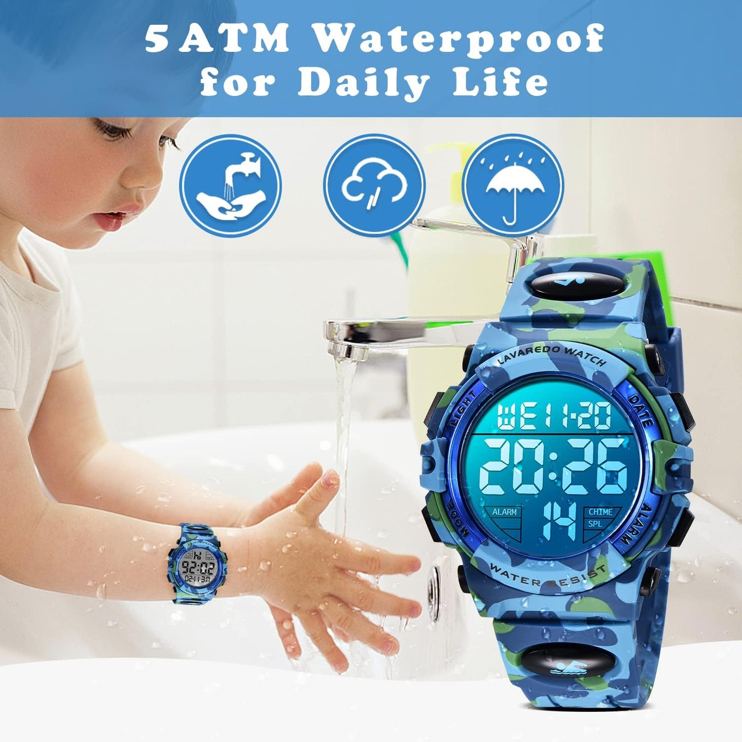 Kids Watch,Boys Watch for 3-15 Year Old Boys,Digital Sport Outdoor Multifunctional Chronograph LED 50 M Waterproof Alarm Calendar Analog Watch for Children with Silicone Band,Kids Gift
