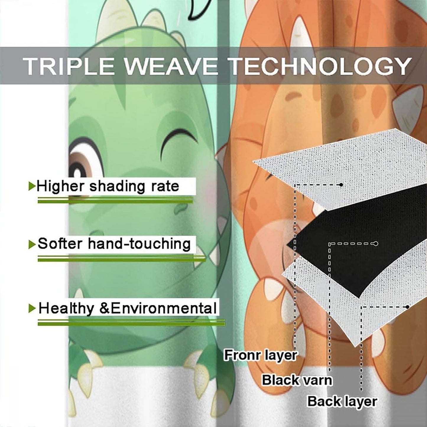 Kids Dinosaur Curtains for Boys Girls Bedroom Decor Cartoon Dino Colorful Cute Funny Animal Printed Blackout Rod Pocket Window Drapes for Baby Nursery Playroom Living Room W36xL63in 2 Panels