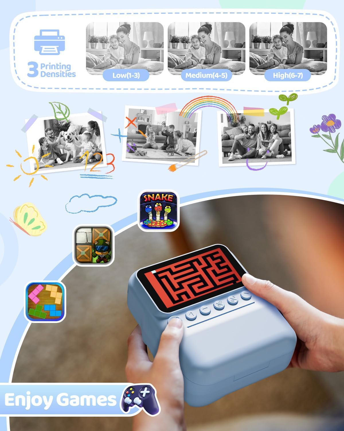 Kids Camera Instant Print for Girls Ages 3-14, 3-inch HD Screen Camera for Kids with Printing Paper, 1080P Digital Toddler Toys for 4 5 6 7 8 9 10 11 12 Years Old (Blue)