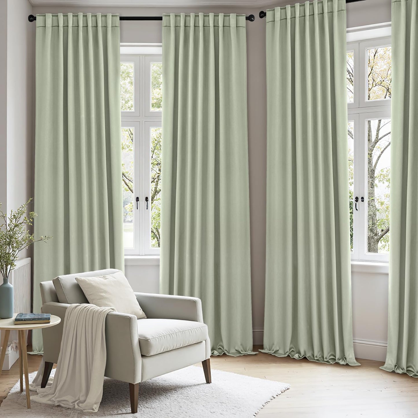 ANRODUO Sage Green Room Darkening Curtains 63 Inches Long Thermal Insulated Window Treatment Panels Back Tab Rod Pocket Blackout Green Curtains for Bedroom Living Room