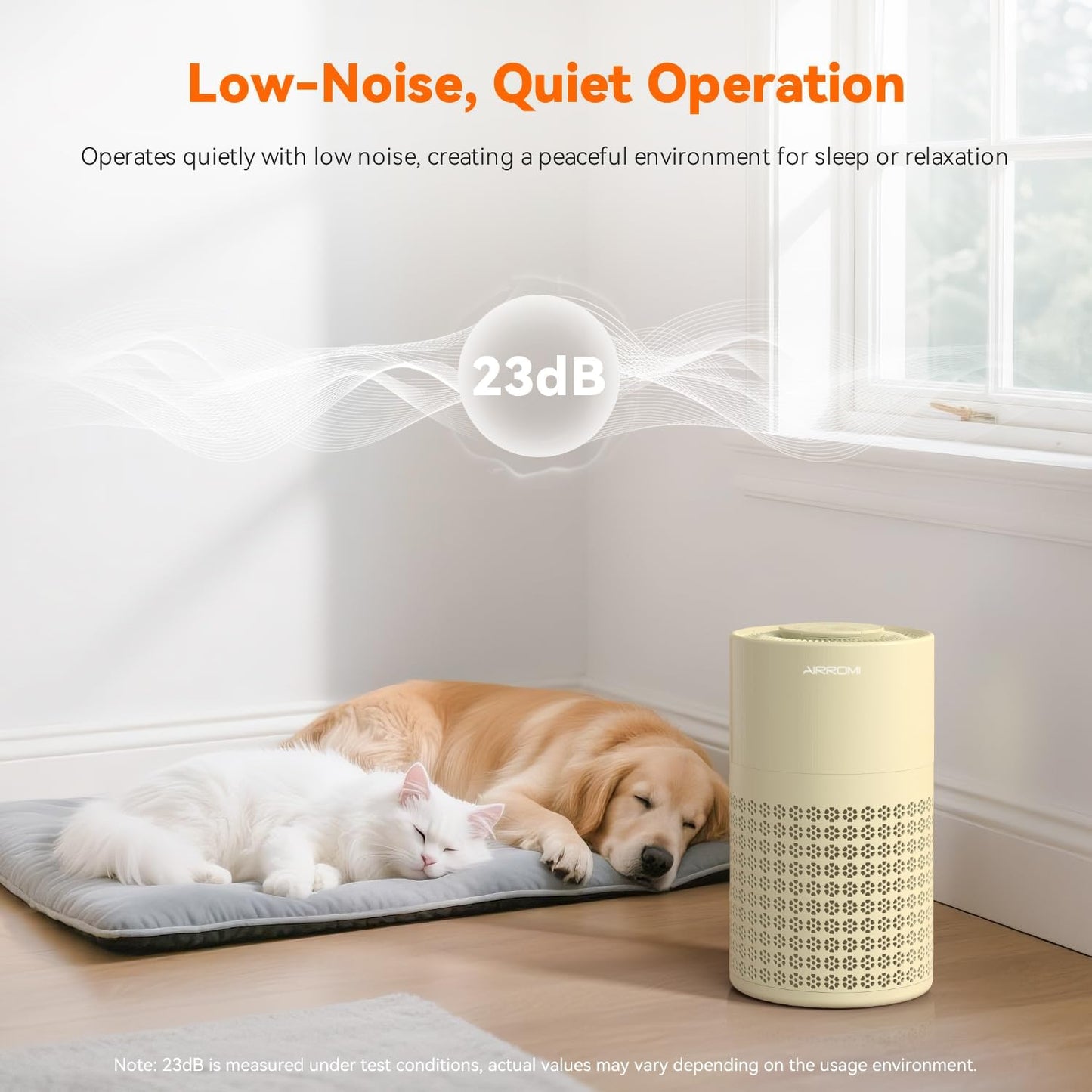 AIRROMI Air Purifier for Bedroom with HEPA Fet Filters, Pet Air Purifiers for Home Cat Pee Smell, Covers Up to 990Ft², Quiet 360° intake Air Cleaner for Allergies Dust Smoke Odor A2001 Yellow