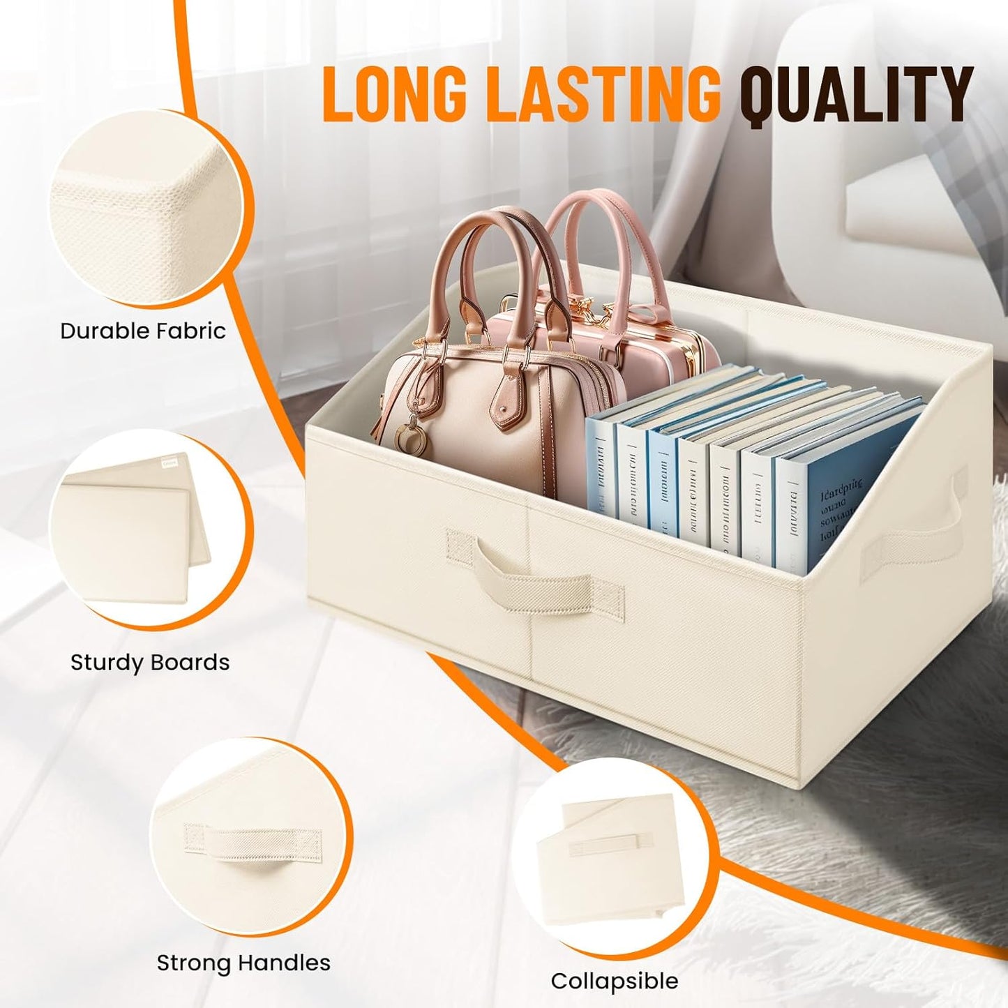 Criusia Closet Organizers Bins 4 Pack - Large Closet Shelf Organizer with Handles - Fabric Trapezoid Home Organization and Storage Baskets for Organizing Clothes Toy Blanket Towel Purse Hats