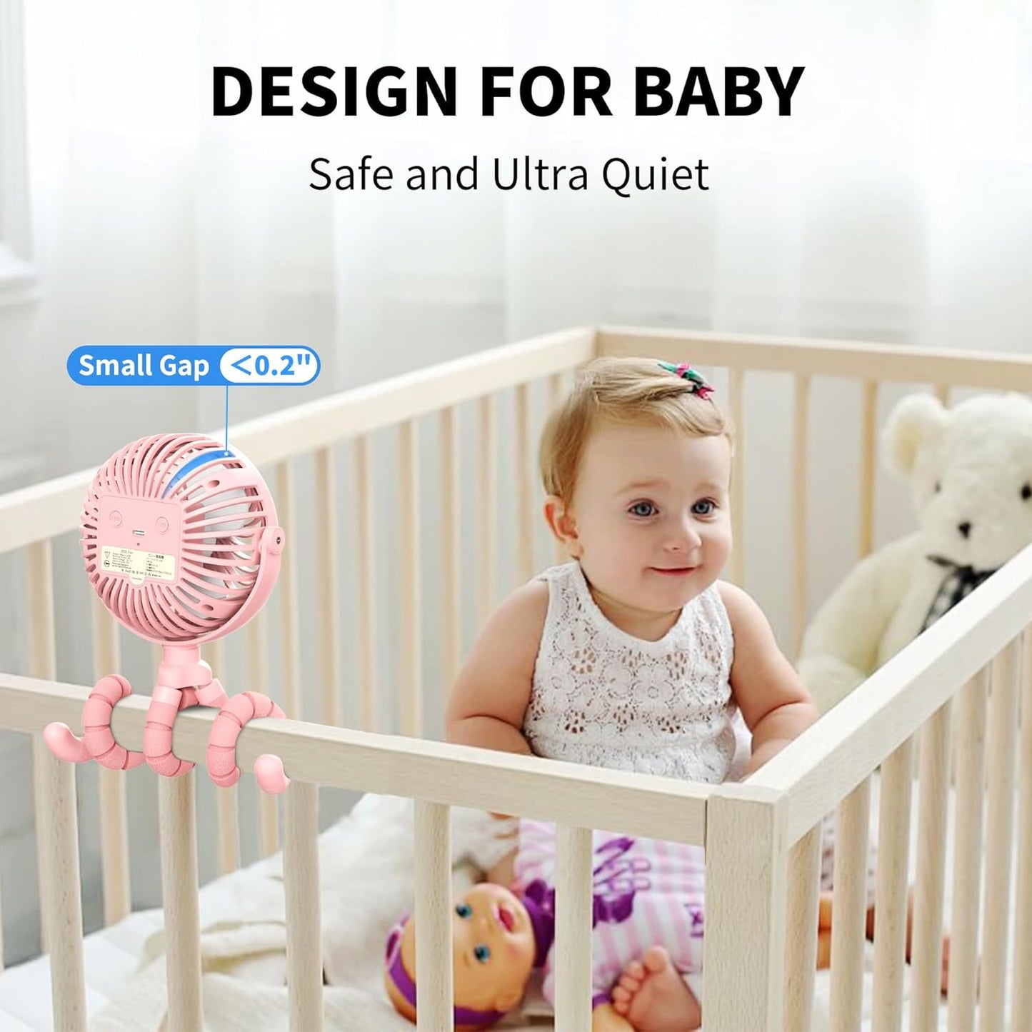 AMACOOL Battery Operated Stroller Fan Flexible Tripod Clip On Fan with 3 Speeds and Rotatable Handheld Personal Fans for Car Seat Crib Bike Treadmill (Pink)