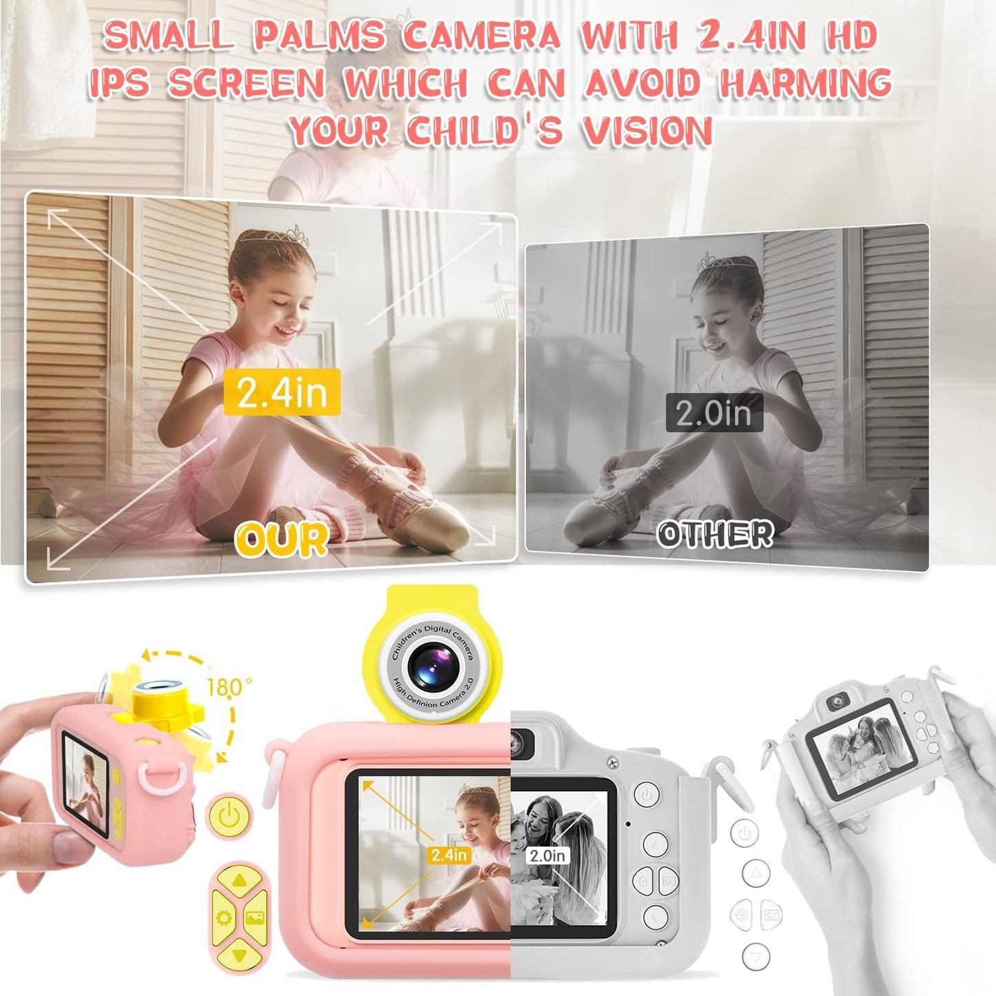 Kids Camera, Toddler Kid Digital Camera with 180°Flip Lens & 2.4in IPS Screen, Birthday Festival Gifts Present Toy for 4 5 6 7 8 9 10 11 Year Old Girls/Boys, 32 GB Card Included, X101