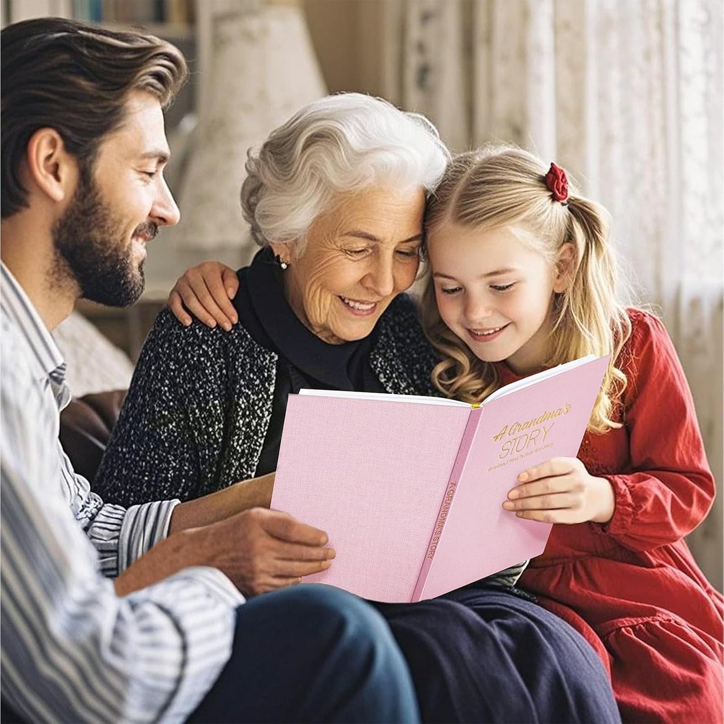 Artmag Grandma's Life Story Journal Family Keepsake Book Linen Hardcover for Grandma to Share Her Memories, with 250+ Prompt Questions Gift for Birthday Mother's Day Christmas (Pink)