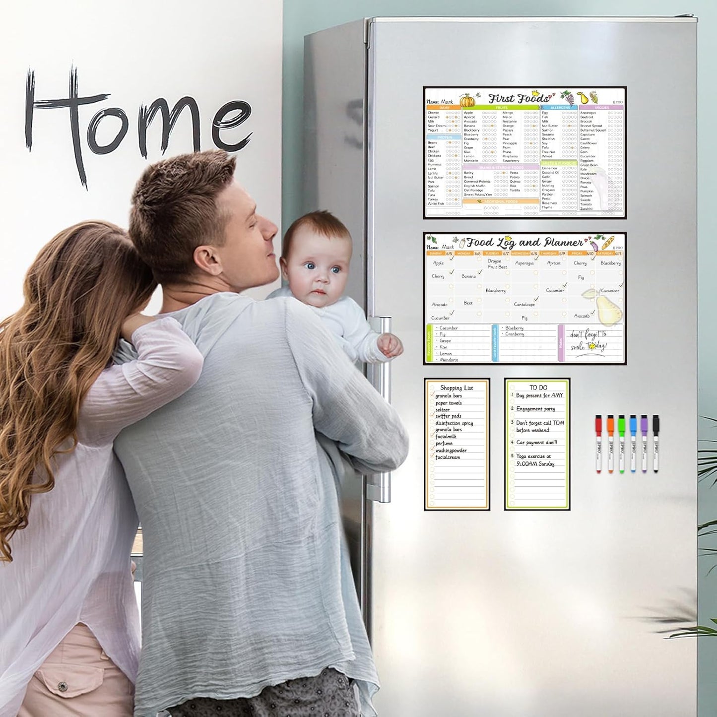 JJPRO Baby First Foods Tracker Fridge Magnet, Daily Food Log Meal Planner, 100 Foods Before 1 Checklist, Baby Daily Log Whiteboard, First Food Tracker for Refrigerator