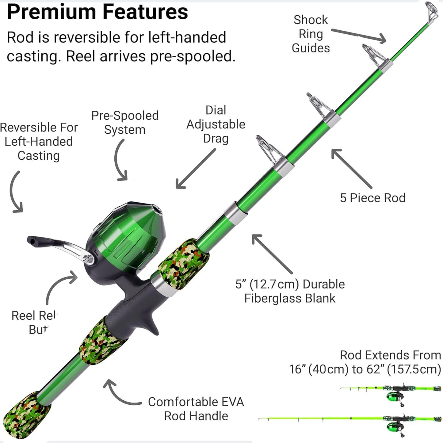 Kids Fishing Pole, Kids Portable Telescopic Fishing Rod Set, Tackle Box and Fishing Net Combo Kit, Kids Fishing Gear for Boys and Girls Age 5-10 and Youth