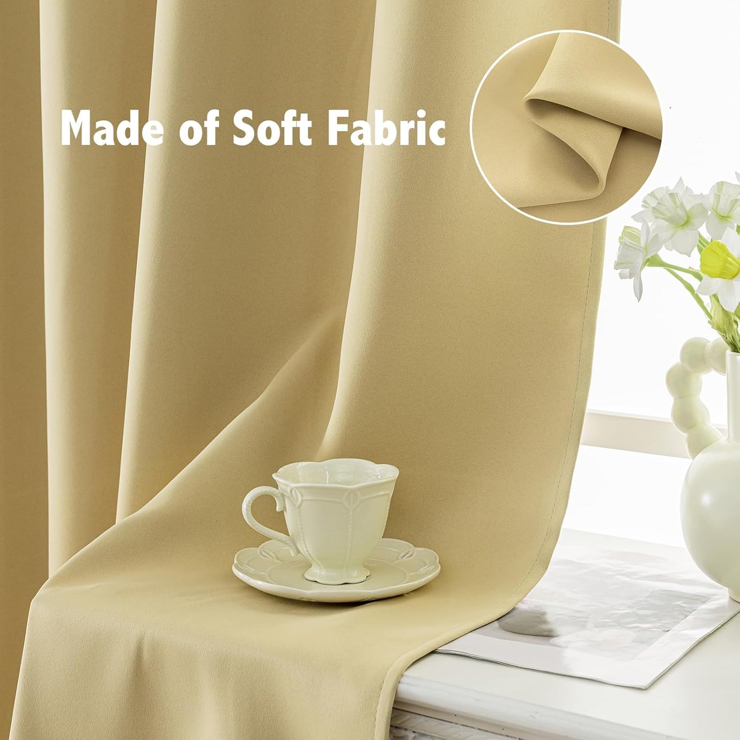 Anytime 100% Blackout Curtain Set, Thermal Insulated & Energy Efficiency Window Draperies for Guest Room, Full Shading Panels for Shift Worker and Light Sleepers(Beige, 2 Panels, 52W x 63L)