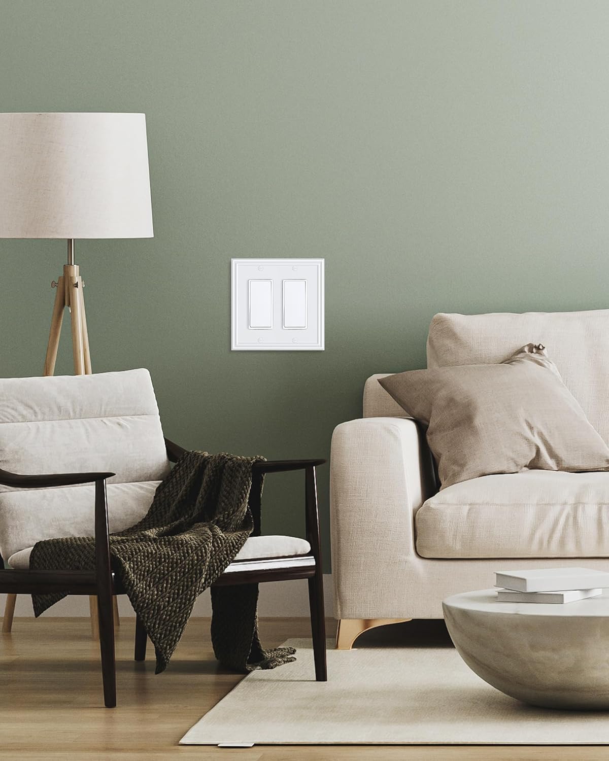 2-Pack Decorative Double Decorator Outlet Cover Plate, Durable Zinc Alloy Pure White Wall Plates for Electrical Outlets, Receptacle, GFCI Outlet, Dimmer Switch, 2-Gang, Corrosion Resistant