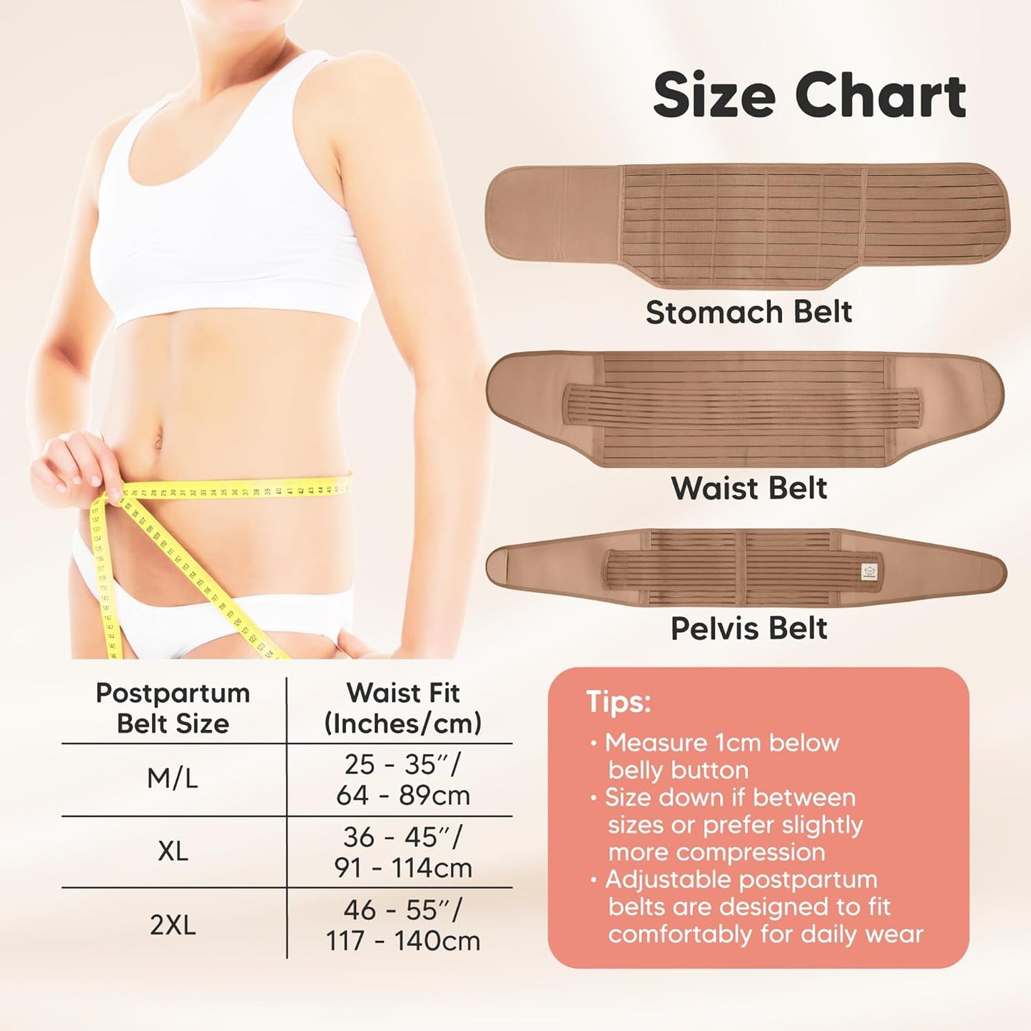 3 in 1 Postpartum Belly Support Recovery Wrap – Postpartum Belly Band, After Birth Brace, Slimming Girdles, Body Shaper Waist Shapewear,Post Surgery Pregnancy Belly Support Band (Warm Tan, M/L)