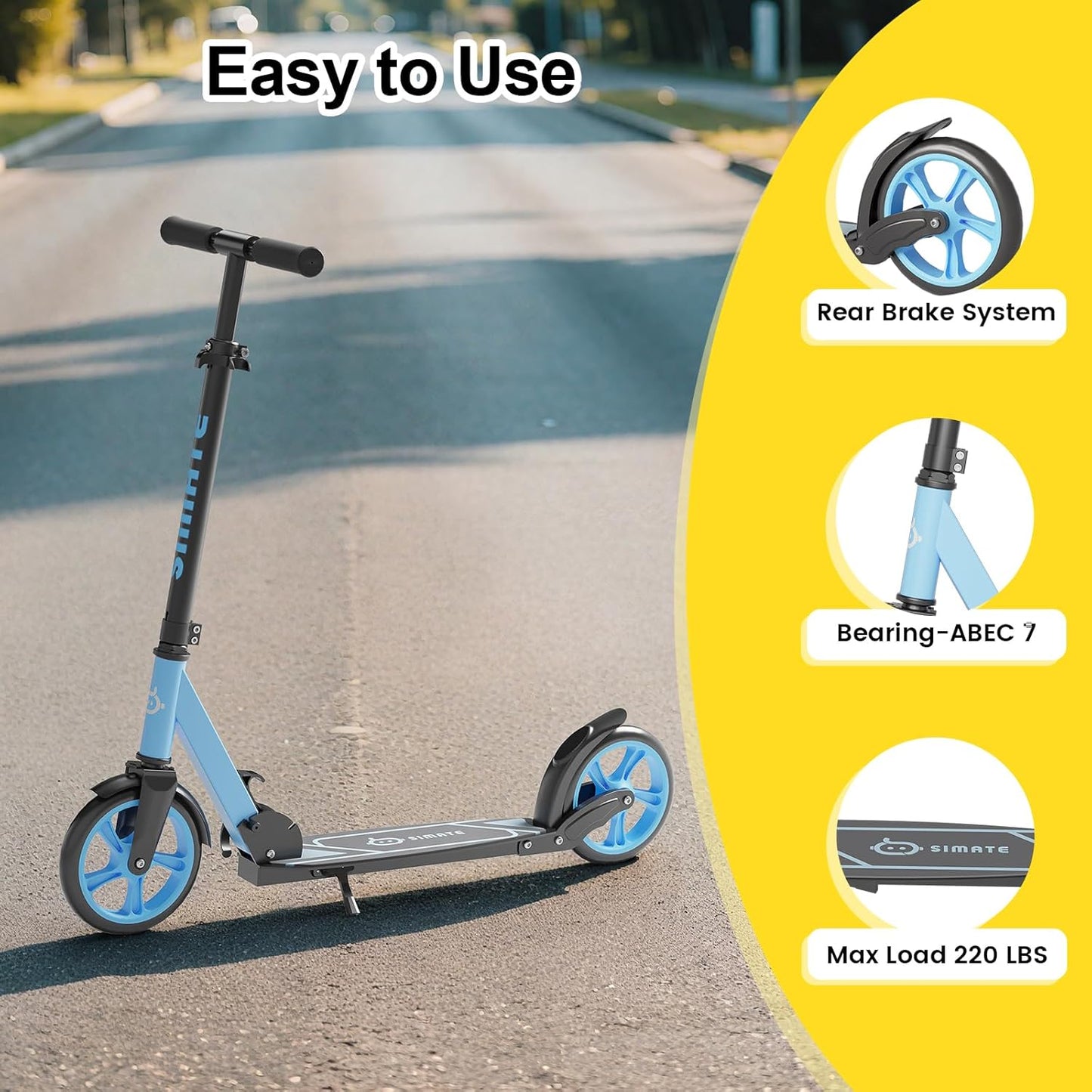 Kick Scooter for Kids Teens & Adults, 4 Adjustable Heights, 8IN All Terrain Big Wheels, Foldable and Lightweight, Gifts for Girls Boys