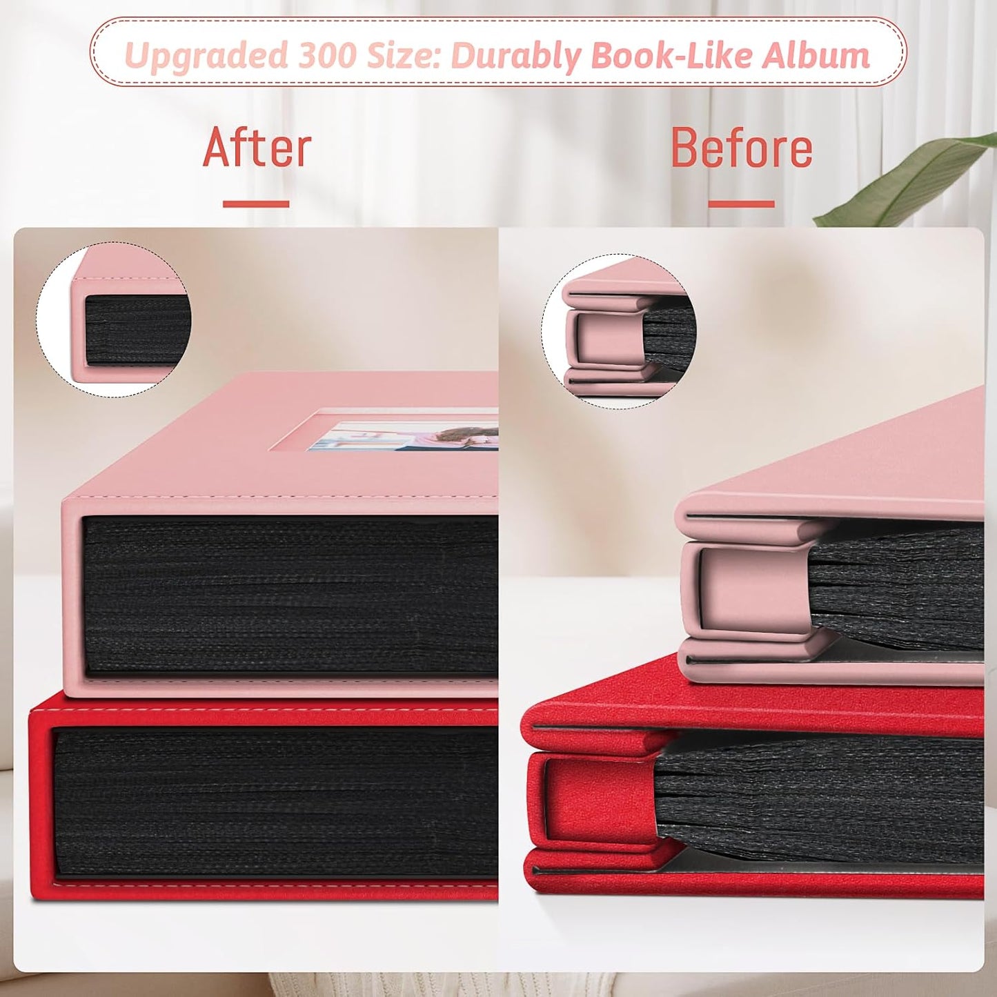 Popotop Photo Album 4x6 300 Pockets with Leather Hardcover Cover, Small Photo Album Holder Book with 50Pcs Pages for Family Travel Wedding Baby Gifts