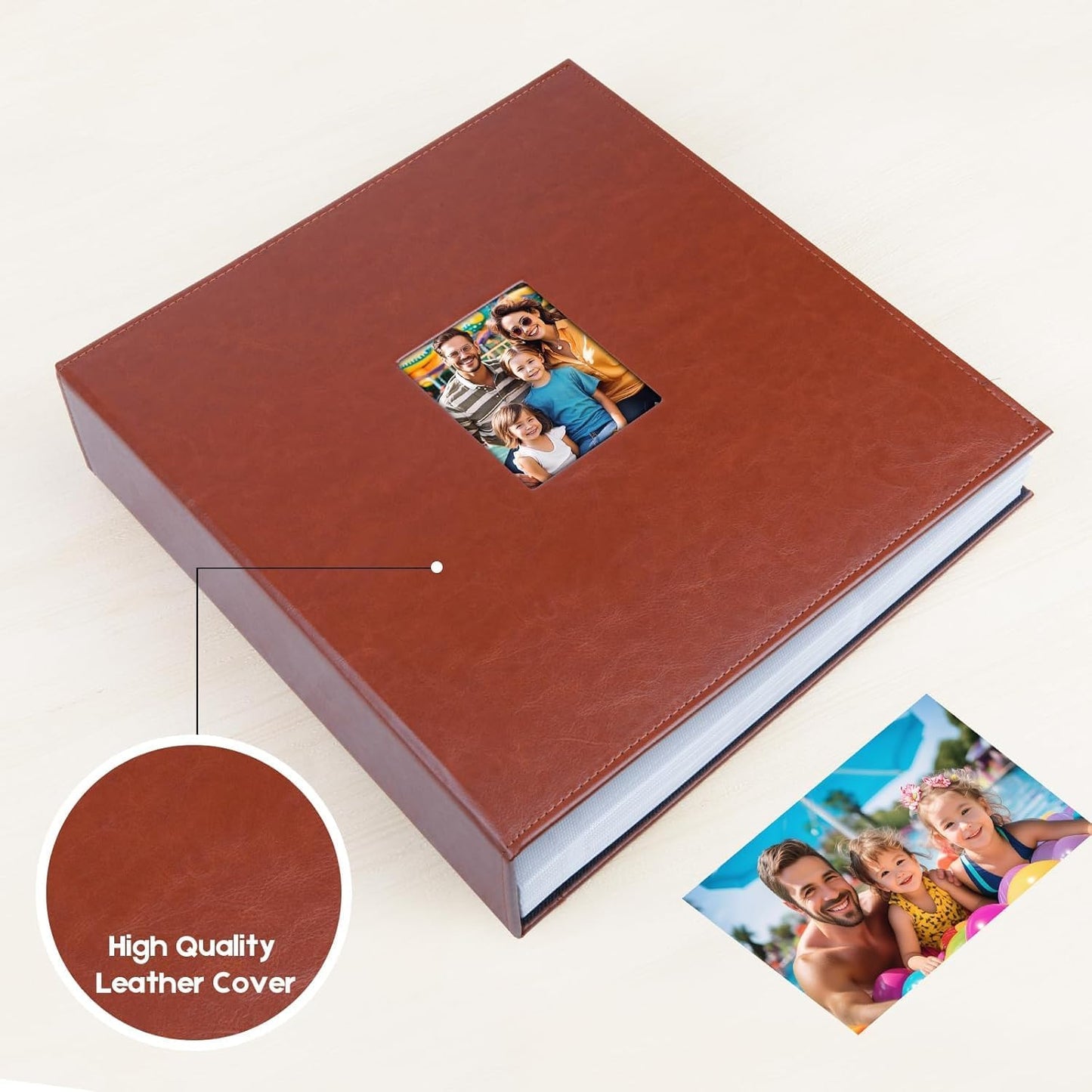 Aevdor 700 Pockets Photo Album 4x6, Extra Large Capacity Leather Cover Wedding Family Photo Albums Holds 700 Horizontal and Vertical Photos, Acid-free Pages 4x6 Photo Album with Front Window (Brown)