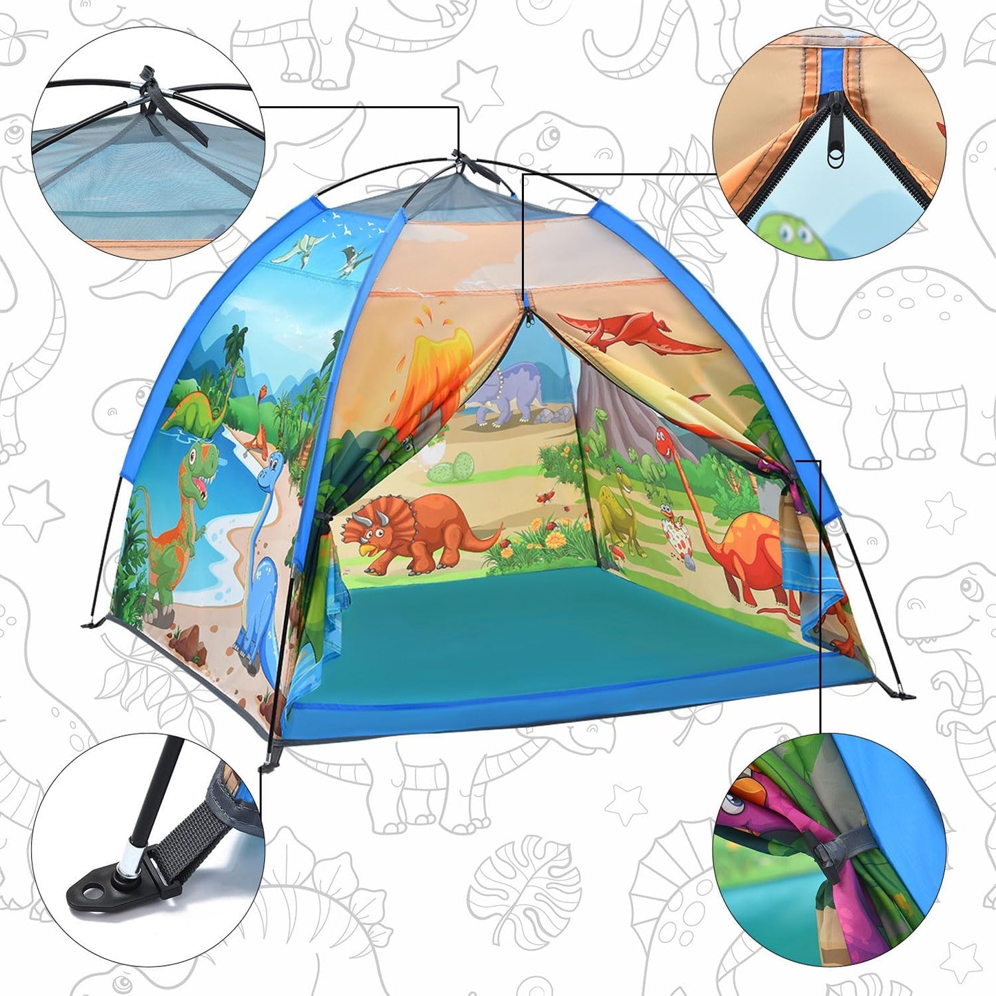 Kids Play Tents,the World of Dinosaurs Tents for Kids Indoor/Outdoor fun, Dinosaurs Dome Playhouse for Boys & Girls,Durable and Breathable Premium Material, Perfect Kidâs Gift- 47" x 47" x 43"