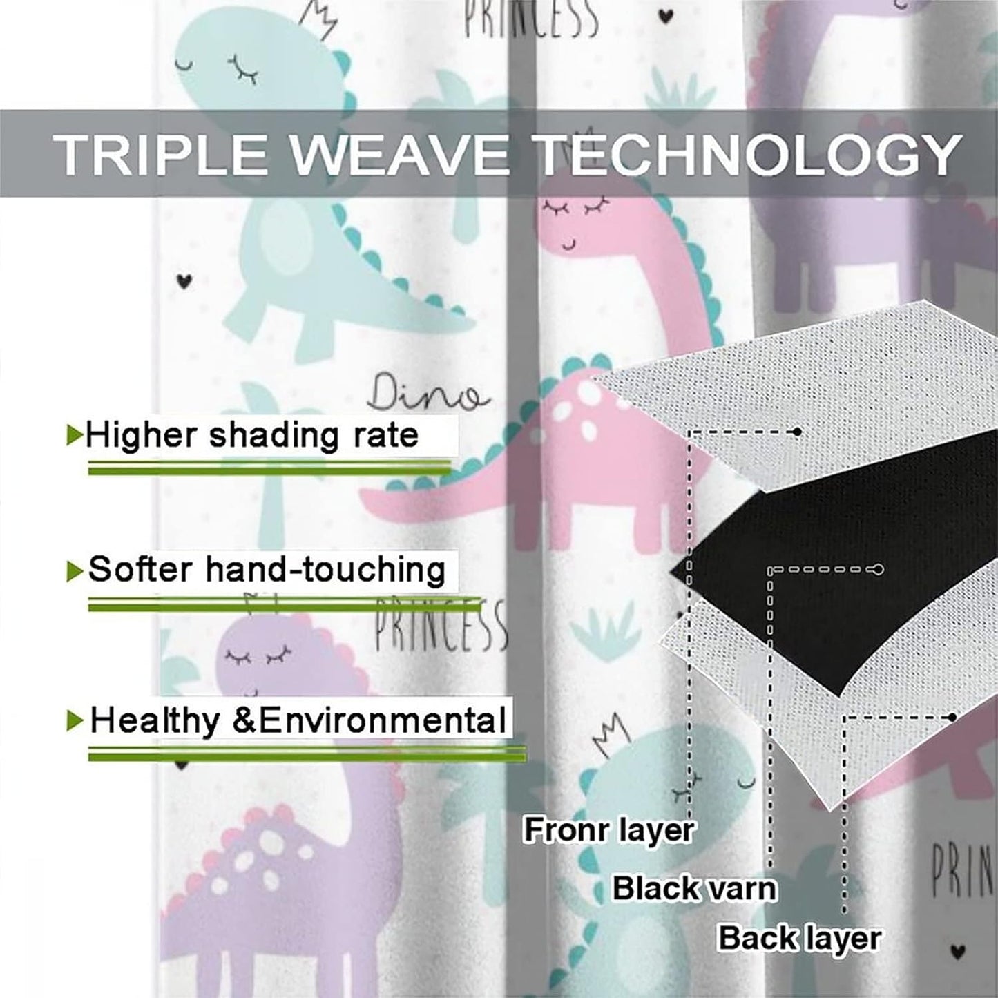 Kids Dinosaur Curtains for Boys Girls Bedroom Decor Cartoon Dino Colorful Cute Funny Animal Wildlife Printed Blackout Rod Pocket Window Drapes for Baby Nursery Playroom W27.5xL63in 2 Panels