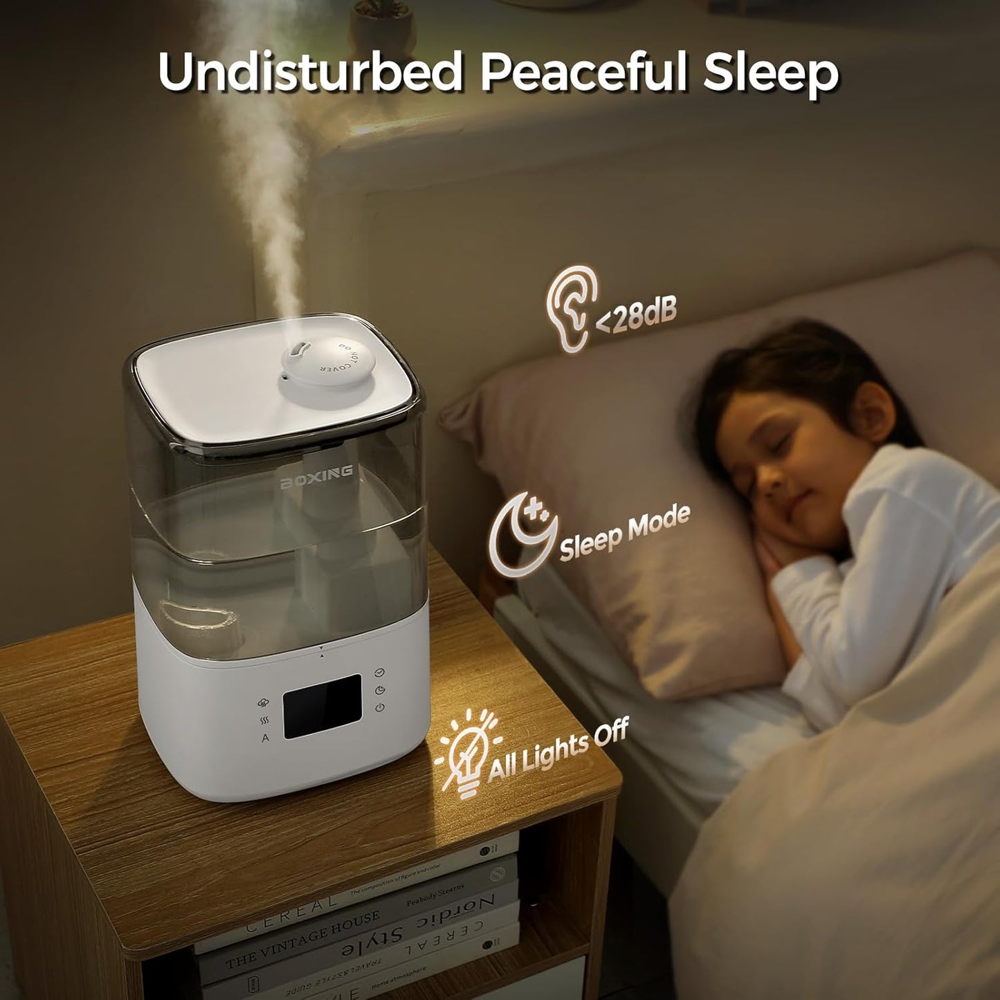 BOXING Warm and Cool Mist Humidifiers for Bedroom Large Room Home, Air Humidifier with Remote, Top Fill Ultrasonic Diffuser Humidifier with humidistat,Quiet Sleep Bedside Nightstand,Timer,Filter,4.5L