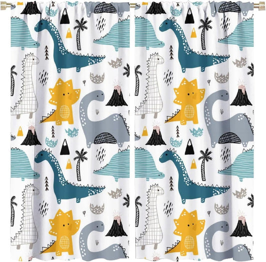 Kids Dinosaur Curtains for Boys Girls Bedroom Decor Cartoon Dino Colorful Cute Funny Wildlife Animal Printed Blackout Rod Pocket Window Drapes for Baby Nursery Playroom Living Room W21xL45in 2 Panels