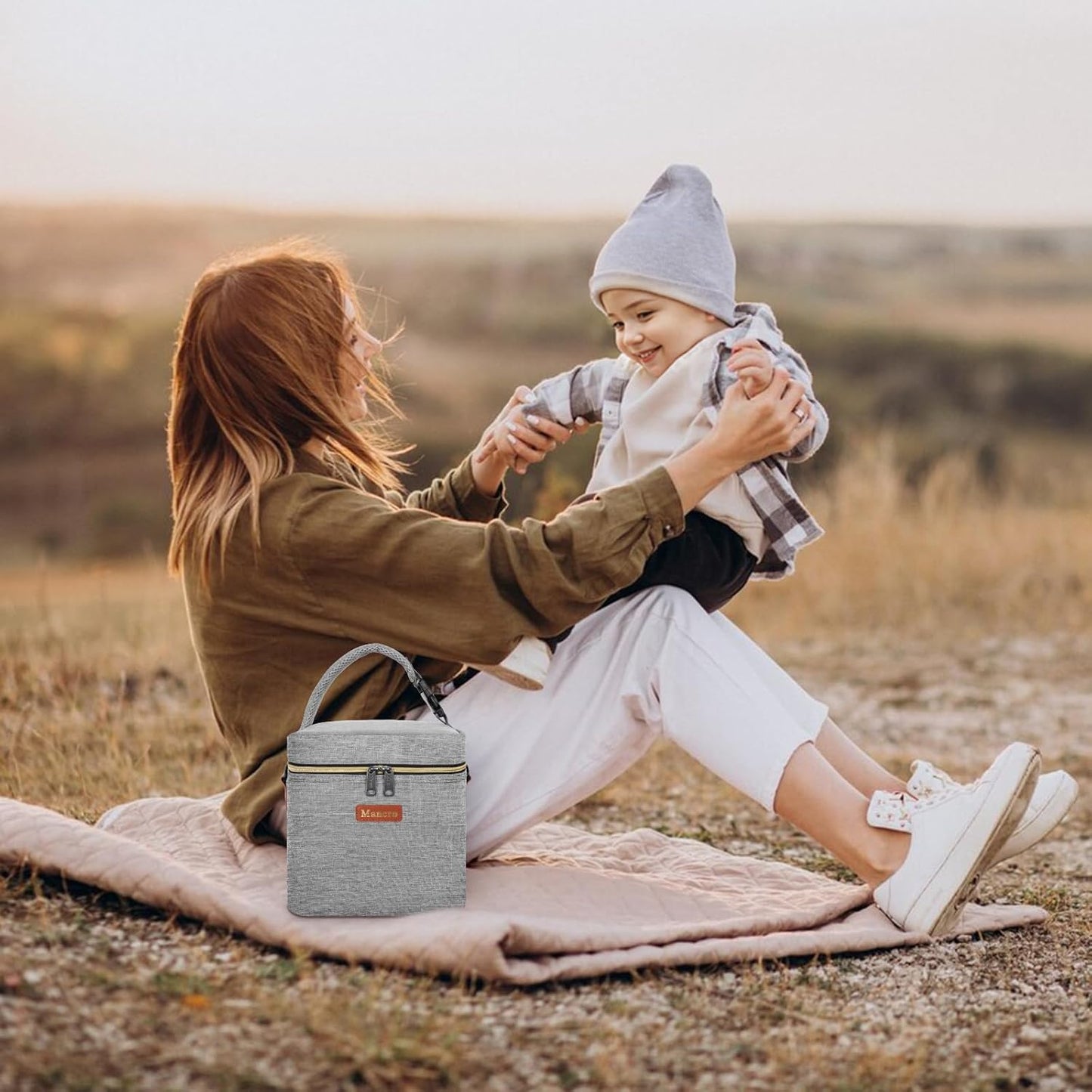 Mancro Insulated Breastmilk Cooler Bag Fits 4 Baby Bottles Up to 9 Ounce,Compact Baby Bottle Travel Bag with Ice Pack for Nursing Mom, Grey