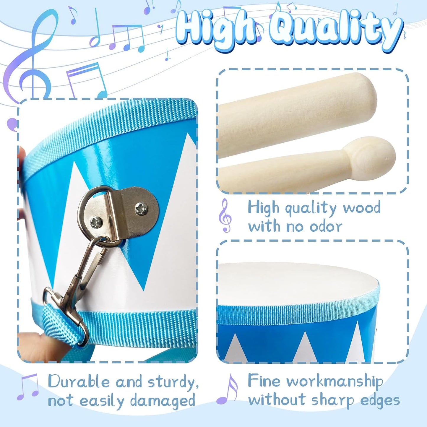 Kids Drum Set,8 Inch Wooden Drum Toys,Educational Baby Musical Toy with an Adjustable Strap and 2 Drumsticks,Sensory Musical Instrument Toys for Toddler,Kids,Boys & Girls