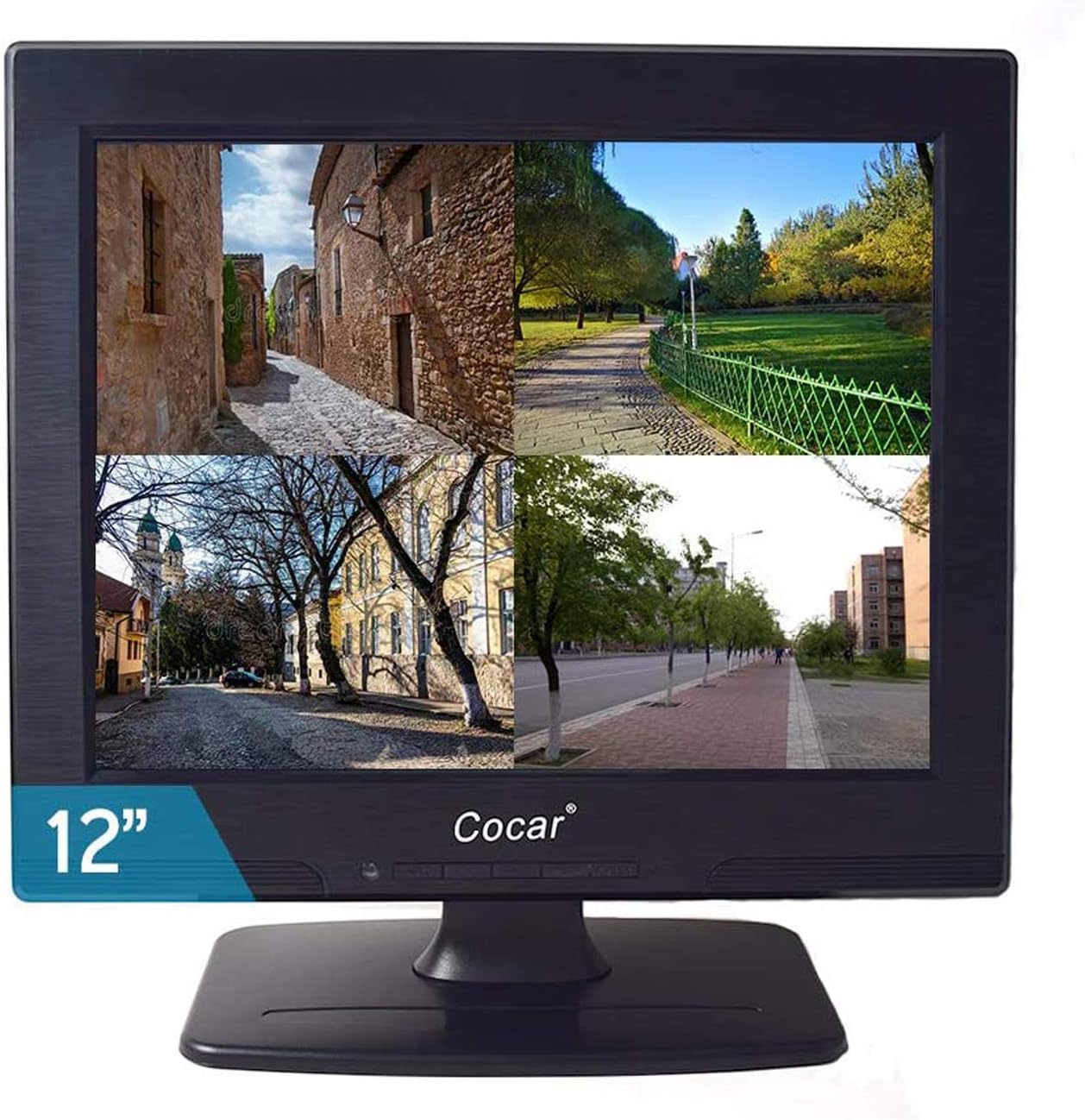 CCTV Monitor, 12 inch LCD Security Monitor HDMI VGA AV & BNC 4:3 HD Computer Display LCD Screen with 2 Built-in Speakers USB Drive Player for Home/Store Surveillance Camera STB PC 
