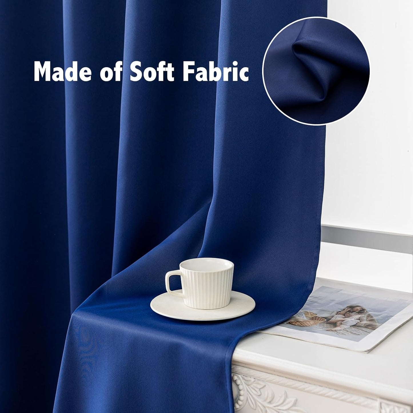 Anytime 100% Blackout Curtain Set, Thermal Insulated & Energy Efficiency Window Draperies for Guest Room, Full Shading Panels for Shift Worker and Light Sleepers(Navy Blue, 2 Panels, 52W x 45L)