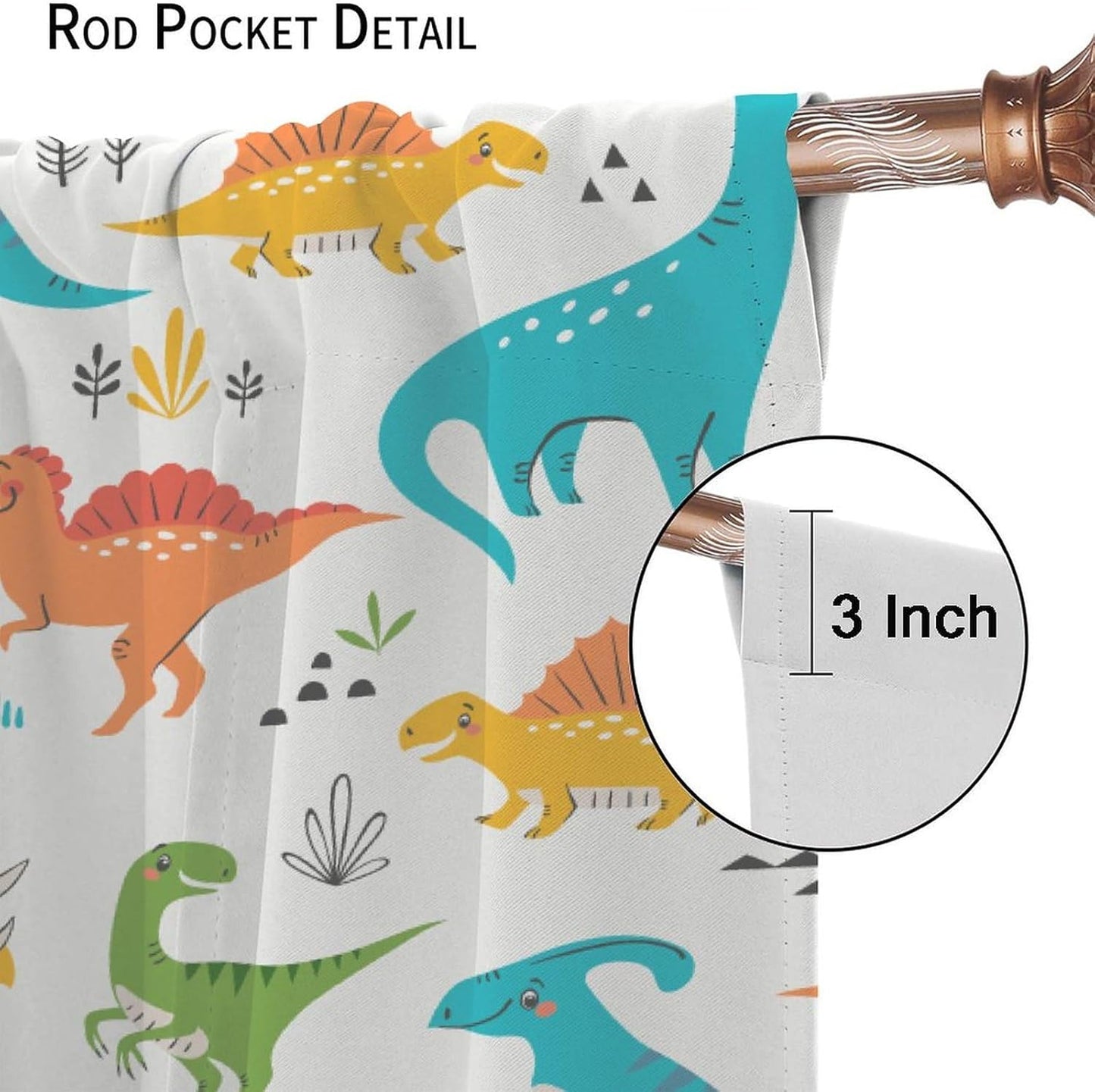 Kids Dinosaur Curtains for Boy Girl Bedroom Decor Cartoon Dino Colorful Cute Funny Animal Wildlife Printed Blackout Rod Pocket Window Drapes for Baby Nursery Playroom Living Room W42xL84in 2 Panels