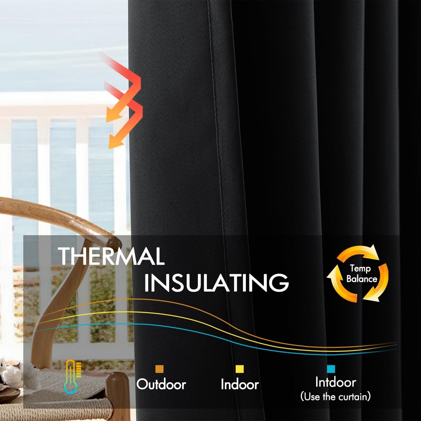 ANRODUO Back Tab Blackout Curtains for Bedroom Living Room, Rod Pocket Pinch Pleated Thermal Insulated Room Darkening Curtains 120 Inches Long 2 Panels, Black, 52 x 120 Inch