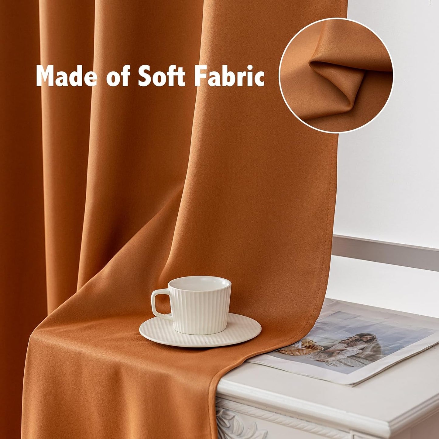 Anytime 100% Blackout Curtain Set, Thermal Insulated & Energy Efficiency Window Draperies for Guest Room, Full Shading Panels for Shift Worker and Light Sleepers(Orange, 2 Panels, 52W x 84L)