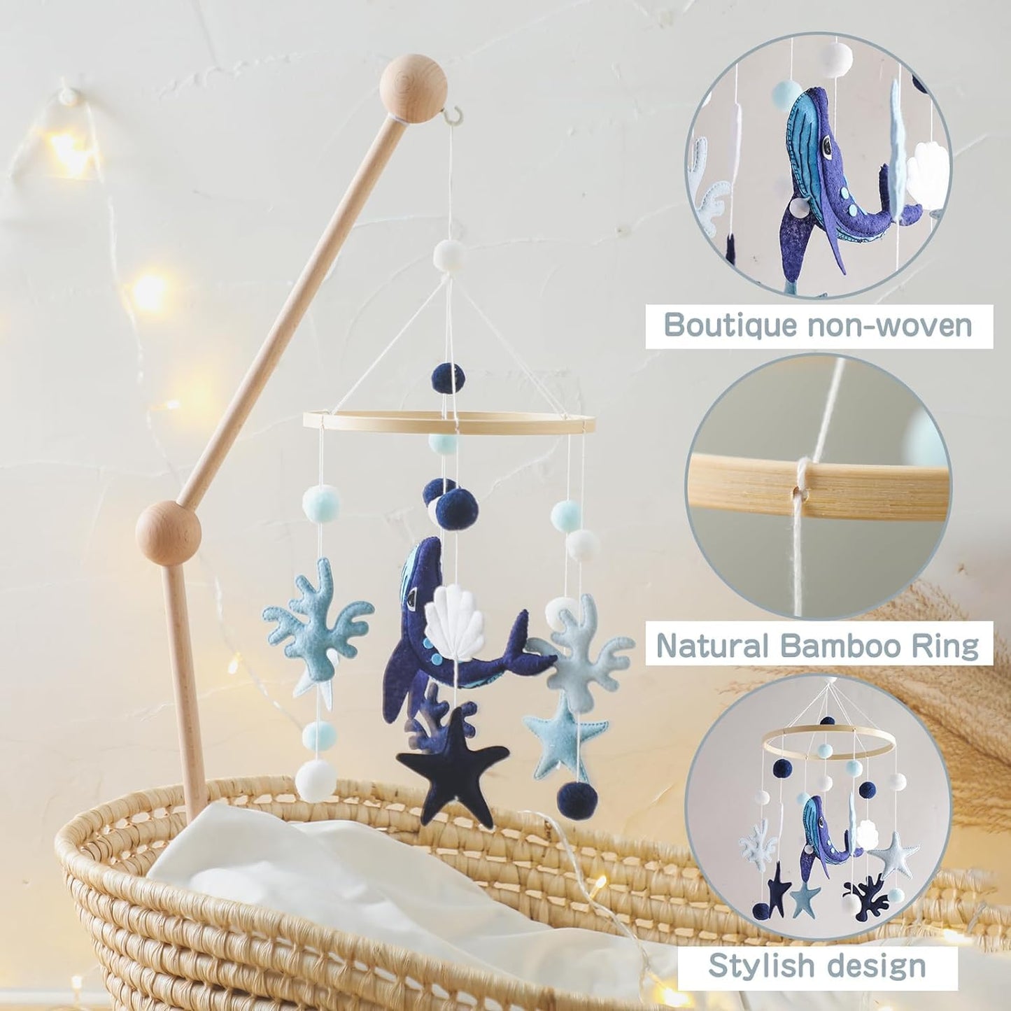 Baby Mobile Wind Chime Sea Creatures, Whale Mobile Wind Chime, Baby Bed Hanging Game Mobile for Children's Room Children's Bed Decor