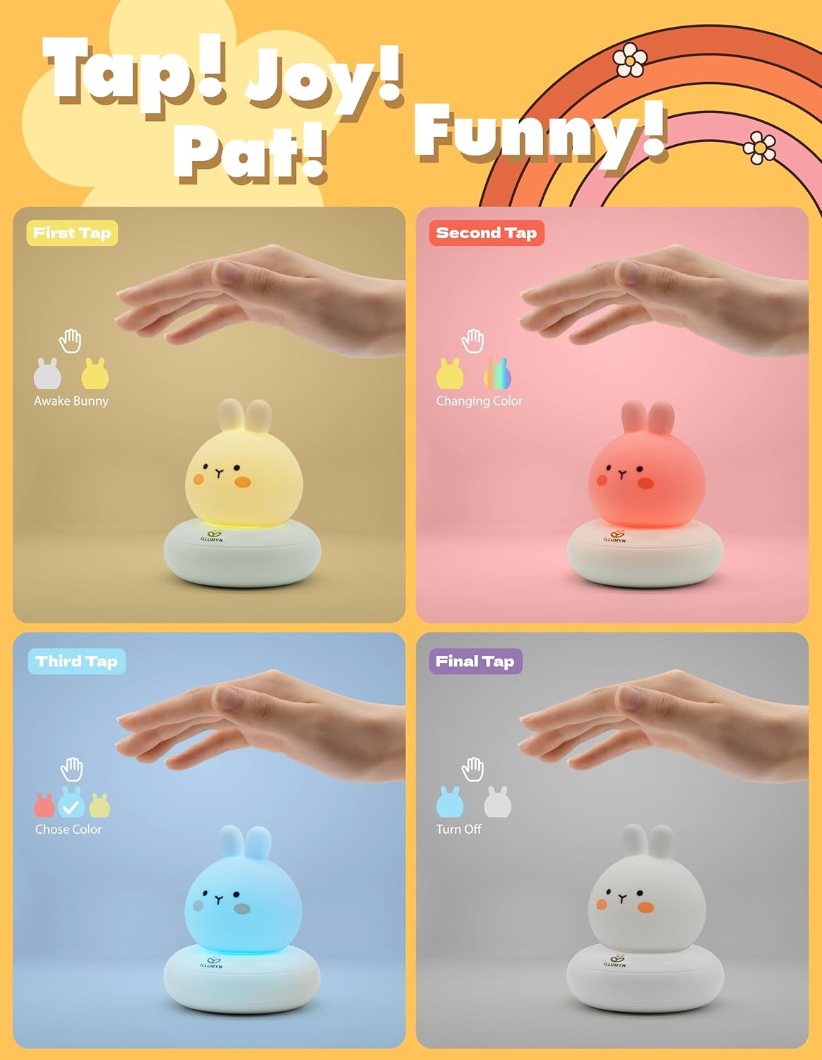 Kids lamp, Bunny Night Light, Toddler Night Light, Rechargeable & Dimmable with 30 mins Timer Function, Safe Silicone Material for Kids to Play with,【9 Colors】