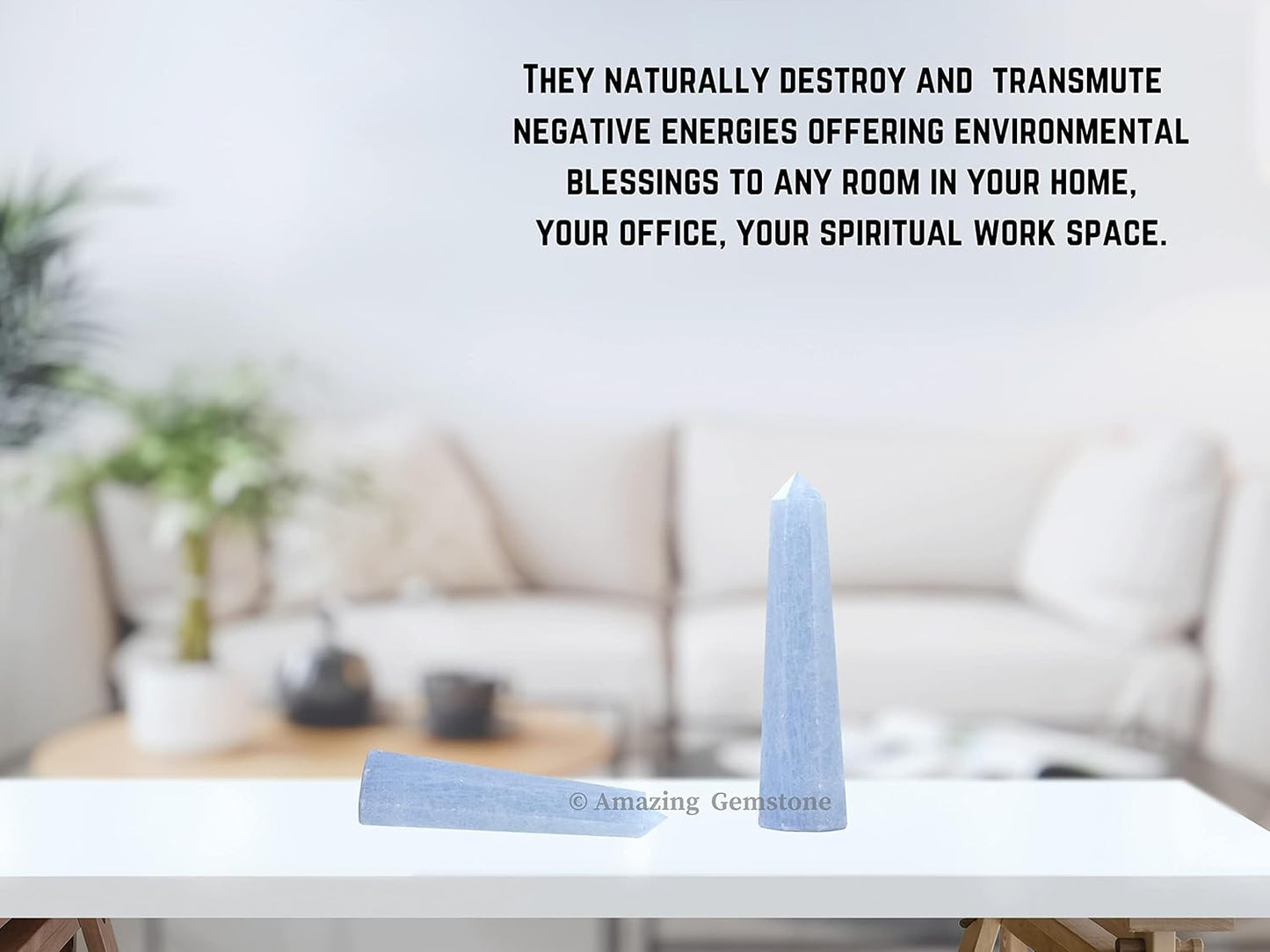 Amazing Gemstone Blue Calcite Celestite Crystal Towers ~ Natural Healing Crystal Point Obelisk for Reiki Healing and Crystal Grid (3 to 4 INCH)