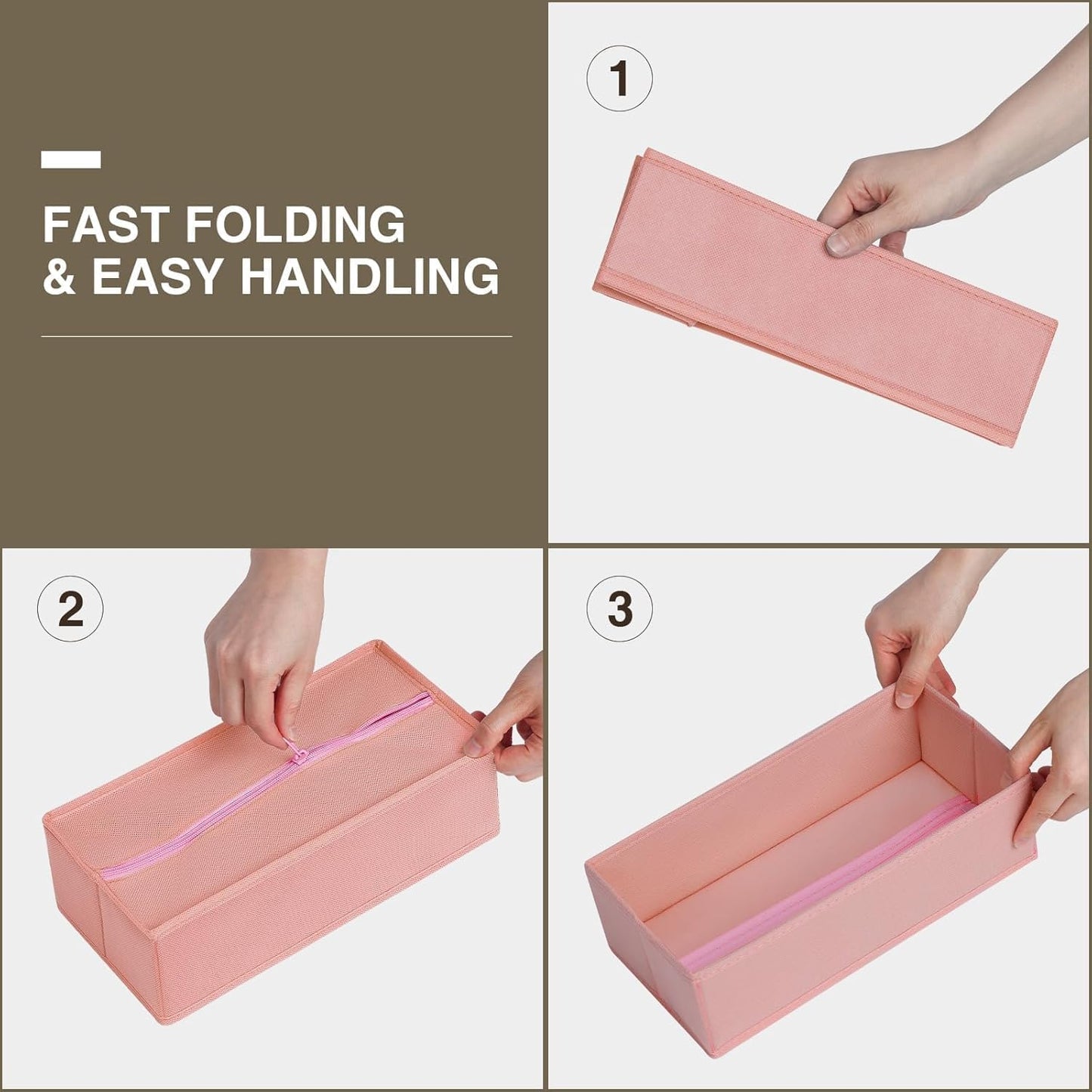 DIMJ Drawer Organizer for Clothing, 15 Pack Fabric Drawer Organizer Bins, Foldable Sock Organizer for Drawer, Dresser Organizer for Clothes, Socks, Bra, Tie (Pink)