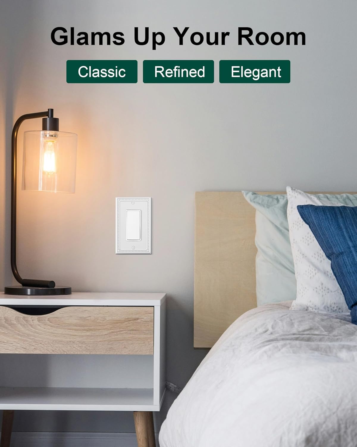 2-Pack Decorator Outlet Cover Plate, Decorative Switch Plates and Outlet Covers, Pure White Metal Wall Plates for Electrical Outlets, Receptacle, GFCI Outlet, Dimmer Switch