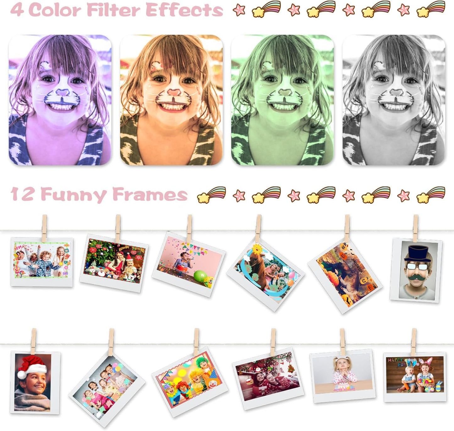 Kids Digital Camera, 12MP Children's Camera for Boys and Girls, 1080P Rechargeable Camera for Kids with 32GB TF Card, USB Charging 8X Zoom No Games.