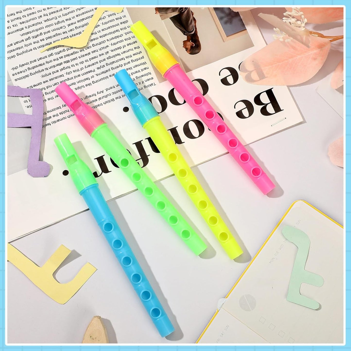 100 Pcs Musical Recorder Bulk 6 Hole Plastic Recorders Kids Flute Music Instruments Descant Soprano Baroque Style Little Plastic Clarinet for Kids Student School Approved Beginner Gift