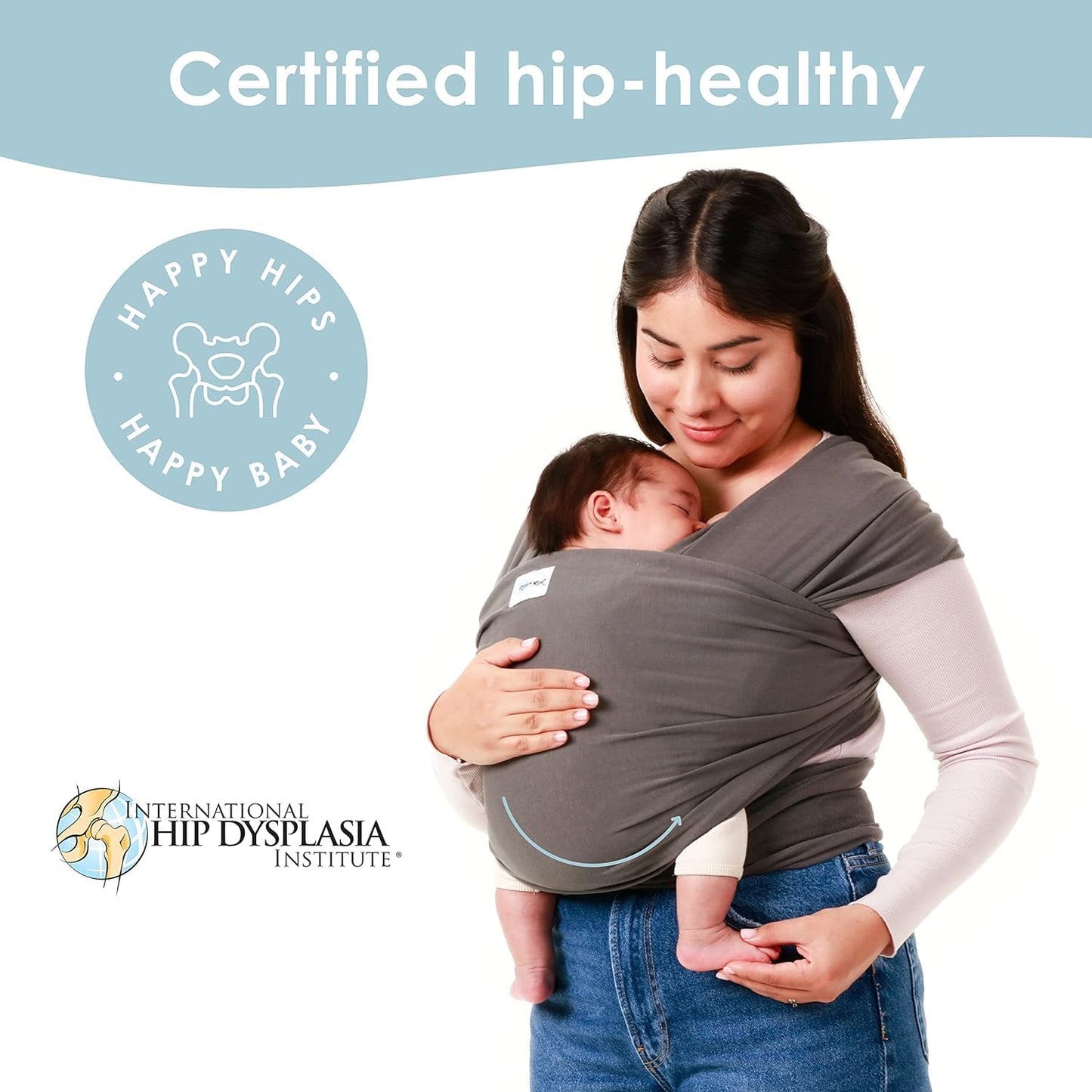 Sleepy Wrap Stretchy Ergonomic Baby Carrier Sling for Newborns to Toddlers - Hands-Free Lightweight Baby Wrap 7-35 lbs (Dark Grey)