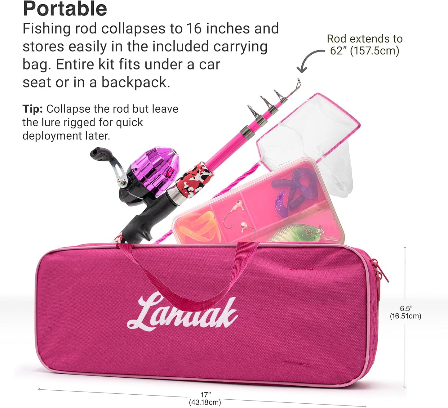 Kids Fishing Pole, Kids Portable Telescopic Fishing Rod Set, Tackle Box and Fishing Net Combo Kit, Kids Fishing Gear for Boys and Girls Age 5-10 and Youth