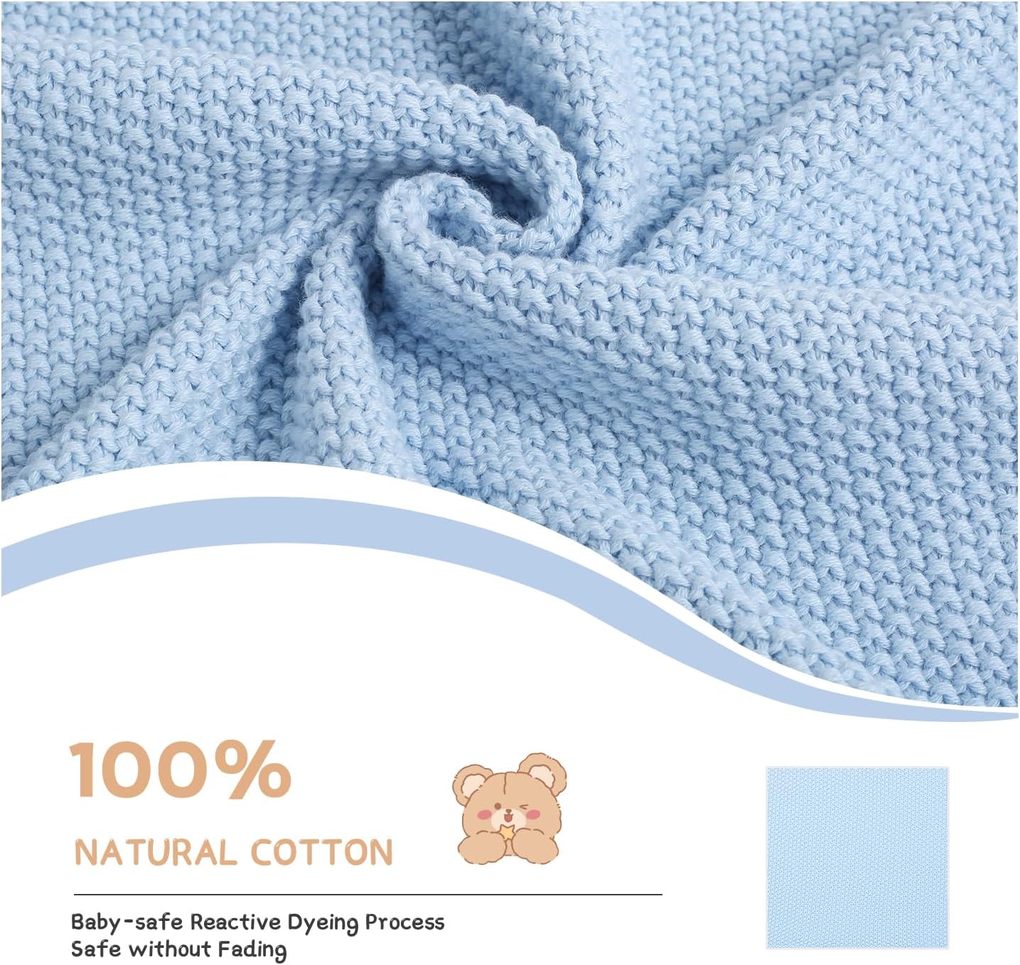100% Cotton Baby Blanket Knit Lace Soft Warm Toddler Blanket,30 x 40 Inches,Sky Blue