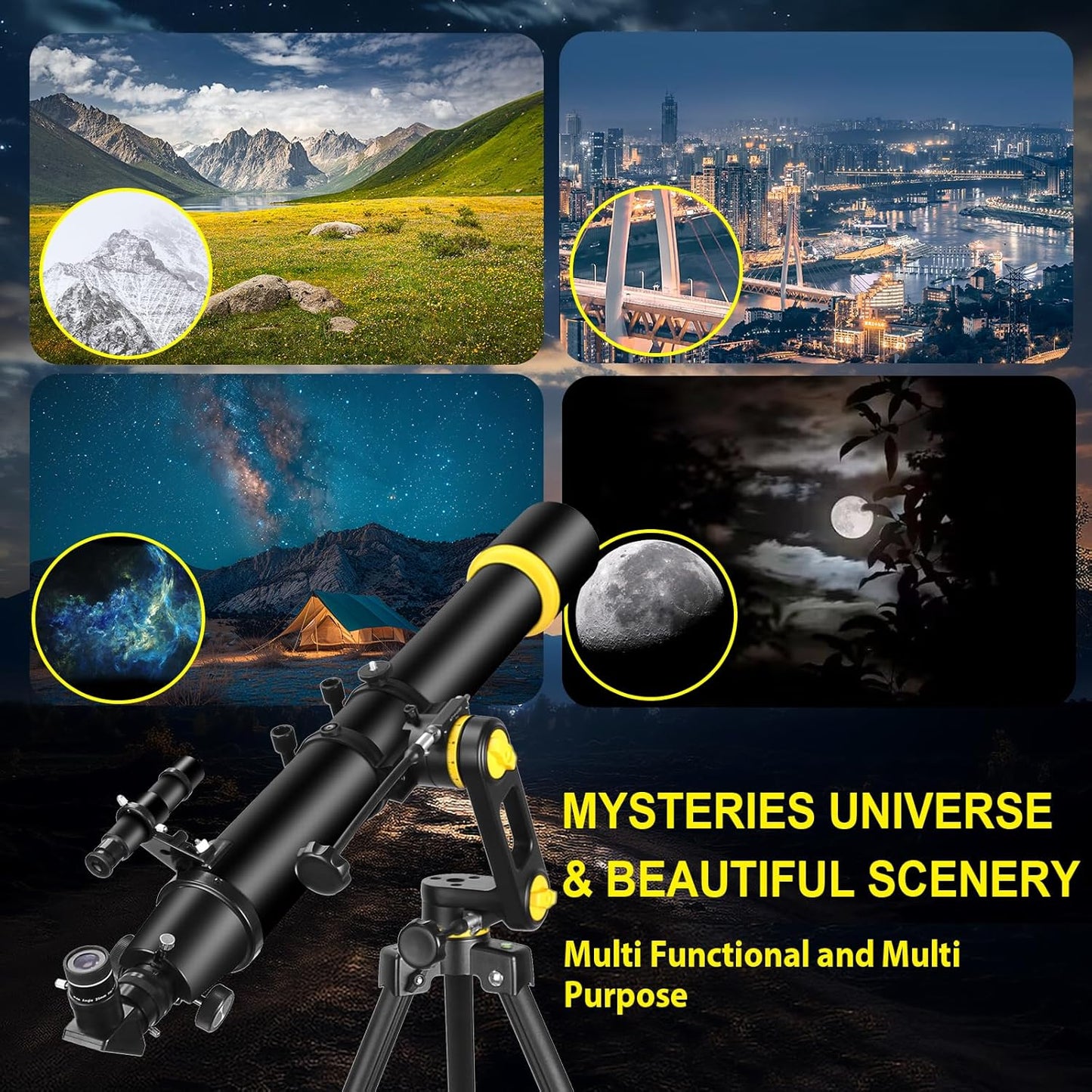 Telescope, Telescopes for Adults Astronomy Professional, 90mm Aperture 1000mm High Powered Telescope for Beginners & Kids with Precision Adjustment Vertisteel AZ Mount Tripod Phone Adapter
