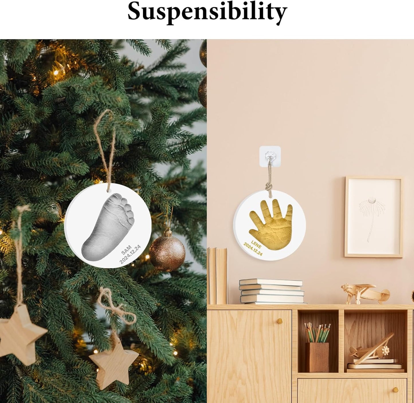 Baby Hand & Footprint Keepsake Kit - Personalized Handprint Footprint Ornament for Newborn Babies, New Mom Gifts, Baby Shower & Registry, Nursery Picture Frame, Pet Paw Print Ornament