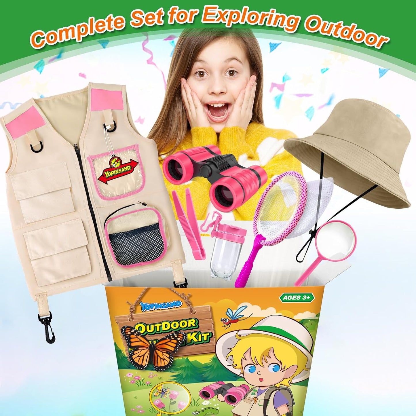 Kids Explorer Kit & Bug Catcher Kit, Kids Camping Gear for Kids, Outdoor Exploration Set with Vest & Hat, Ideal Outdoor Camping Adventure Toys for Ages 3 4 5 6 7 8 Boys Girls