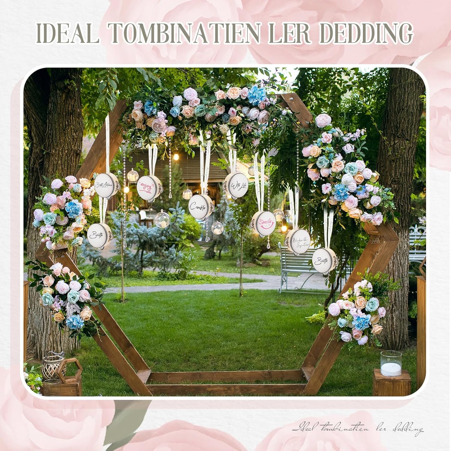 50 Pcs 4 Inch Wedding Tambourine Bulk Drum for Adults Hand Held Percussion Gift Wood Metal Jingles Musical Educational Drum Instrument for Church Wedding Party Favor