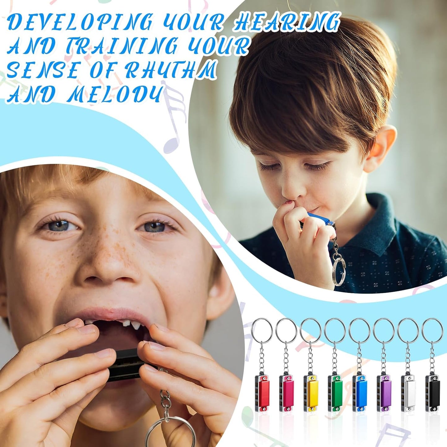 Ecally 32 Pcs Mini Harmonica Keychain for Kids Operation Christmas Favors Portable Wind Instruments 4 Holes 8 Tunes Harmonica Music Party Favors Cute Music Keychain Accessory (Multicolor)