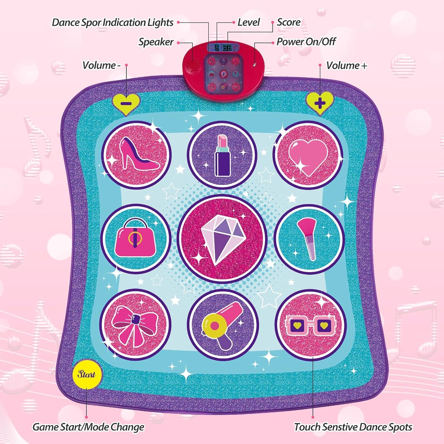 Kids Dance Mat Game Toy for Girls & Boys Ages 3-12, Interactive Electronic Rhythm Dance Step Pad with Built-in Music, Adjustable Volume & Fun Light-Up Steps, Perfect Birthday & Holiday Dance Game Gift
