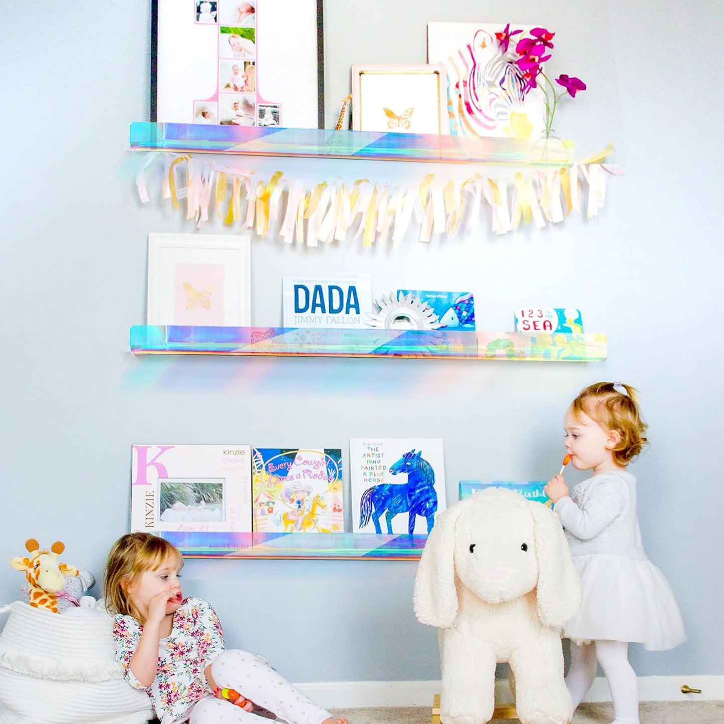 24 inches Iridescent Acrylic Bookshelf, Wall Mounted Display for Kids Room, Nursery, Toddler, Classroom (2 Packs)