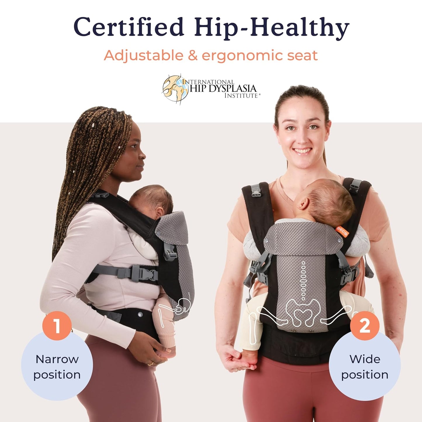 Beco Gemini Baby Carrier from Newborn to Toddler - Certified Ergonomic Newborn Baby Carrier for Infants and Children of 7-35 lbs - M Shape, Adjustable Seat, Breathable 3D Mesh (Cool Black)