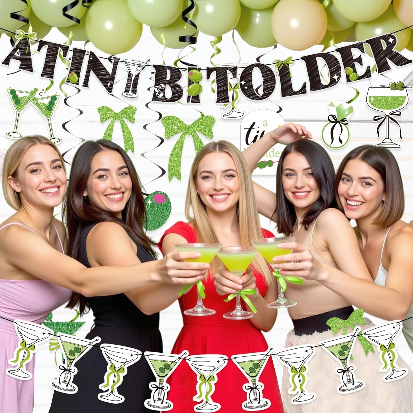 A Tini Bit Older Birthday Decorations, Pre-Strung Banners and 20 Hanging Swirls, Martini Party Decorations, Funny Adult Birthday Party Décor for Girls Women