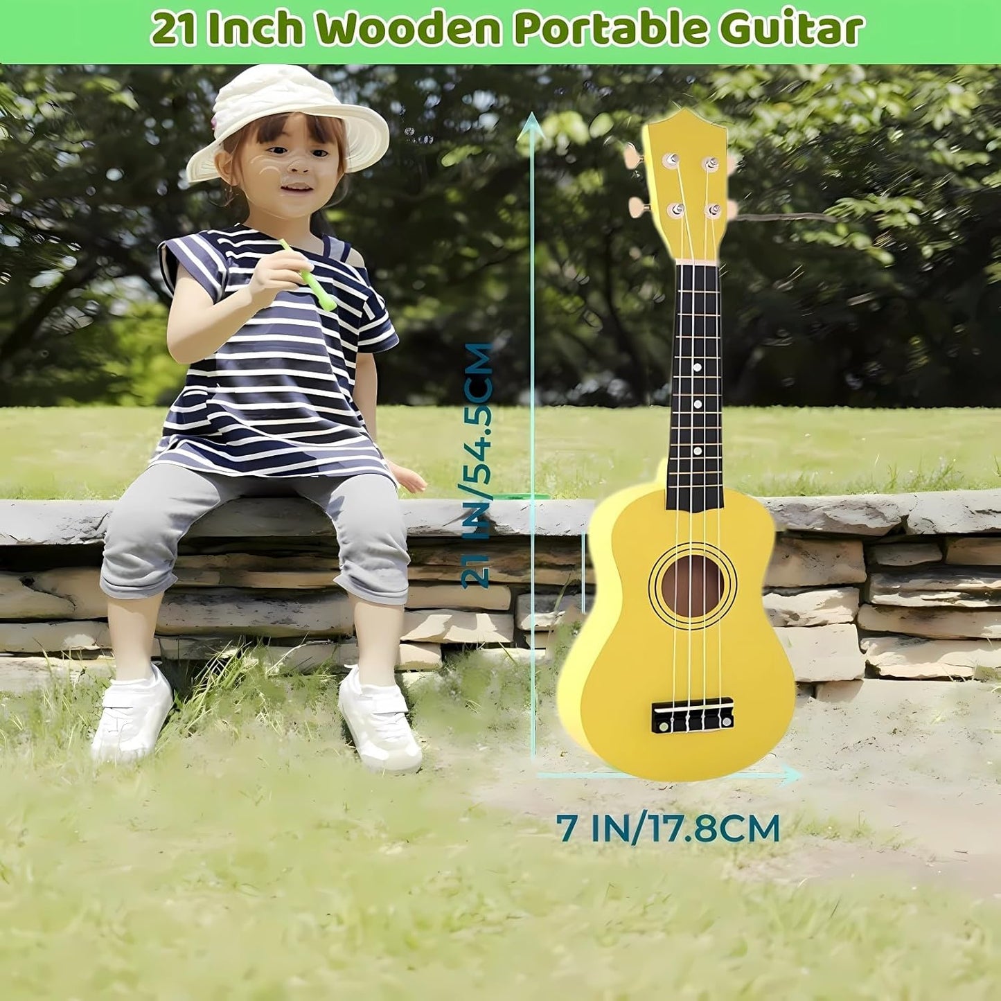 21 Inch Wooden Kids Toddler Child Children Acoustic Guitar Musical Instruments Ideal for 3-9 Year Old Boys Girls Gifts (Yellow)