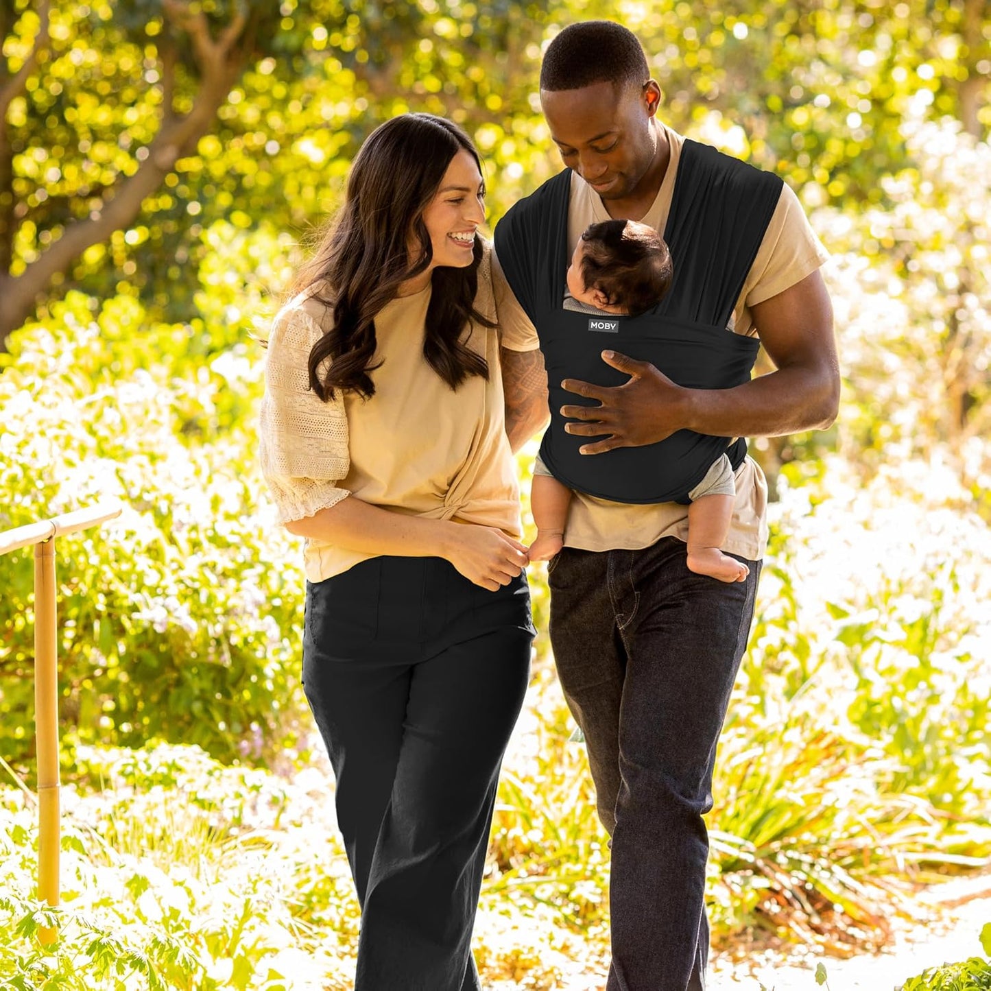 Moby Basics Baby Wrap Carrier for Newborns to Toddlers (8-33lbs), Infant Sling Carrier, Lightweight & Hands Free Design, Adjustable for All Body Types (Black)