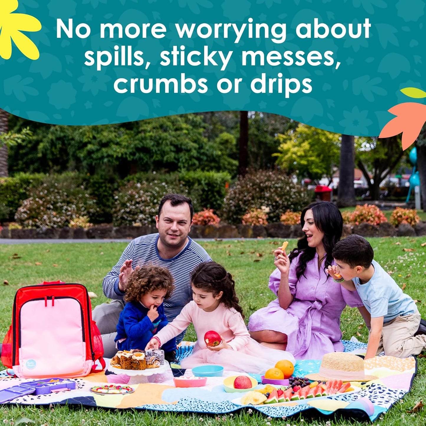 Jumbo Picnic Rug, Large Picnic Mat, 6'7" x 6'7", Outdoor Waterproof Picnic Blanket Beach Mat, Foldable & Waterproof, Picnic Blankets Ideal for Beach & Park, Outdoor Blanket, Happy Now